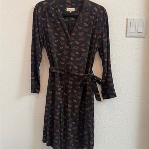 Elegant Black Long Sleeve Dress with Animal Print